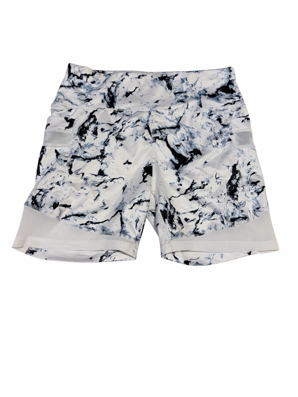 Shein medium Women's White & Black Marble Print High-Waisted biker Shorts